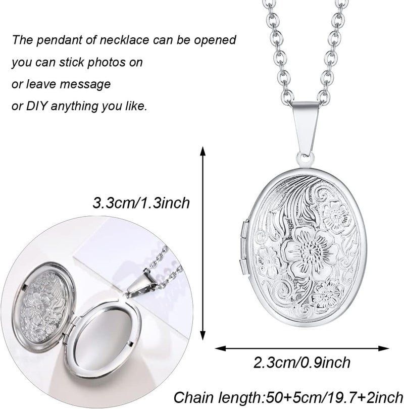 Weenkeey 2 Pcs Locket Necklace that Holds Pictures Stainless Steel Locket Pendant Necklace Memory Photo Pendant Necklace for Women Girls - Image 2